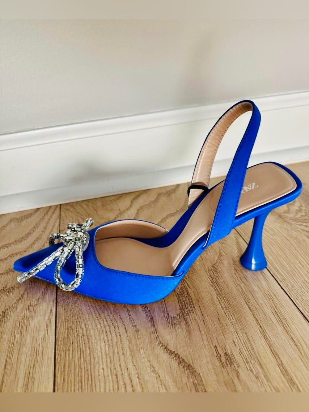Zara Cobalt Blue Crystal Bow Slingback Heels | EU 37 | US 6.5 | NWT - Picture 7 of 9